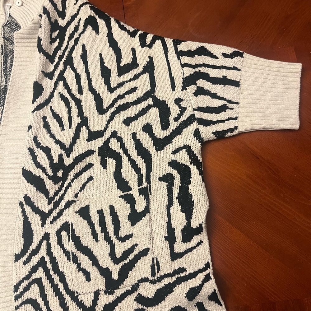 Funnel Neck ANIMAL PRINT CARDIGAN CHUNKY OVERSIZED THICK Cotton SWEATER XL - Picture 5 of 11